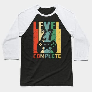 Vintage 27th Wedding Anniversary Level 27 Complete Funny Video Gamer Birthday Gift Ideas Baseball T-Shirt